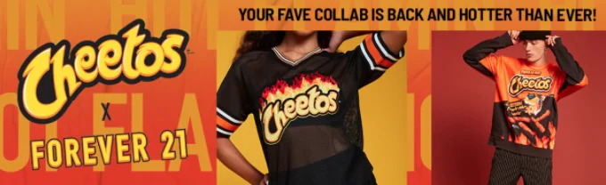 promotional advertisement for cheetos and forever 21