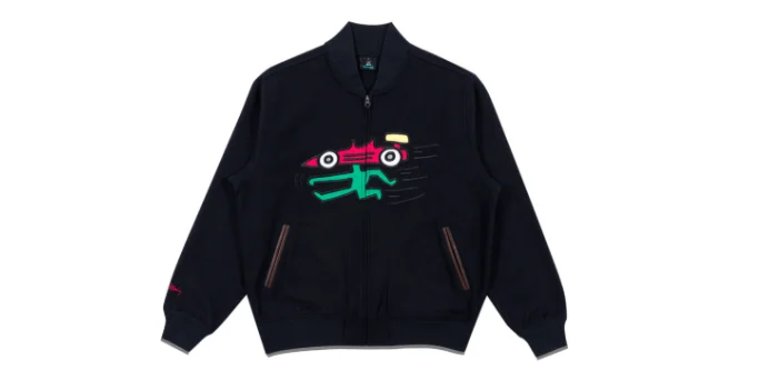 a bomber jacket with a keith haring design on it